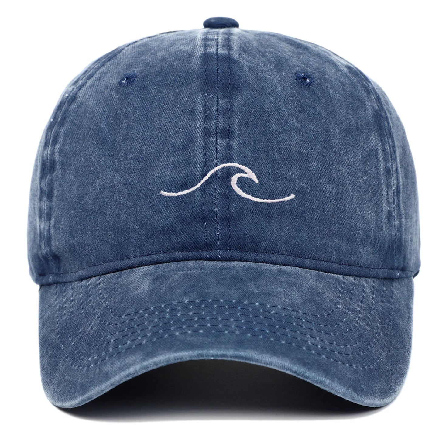 Wave Pattern Embroidered Baseball Cap, Solid Color Washed Retro Hat, Men's and Women's