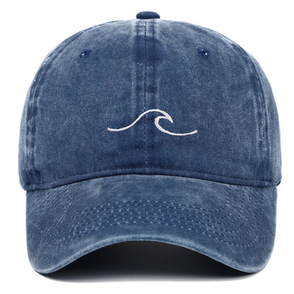 Wave Pattern Embroidered Baseball Cap, Solid Color Washed Retro Hat, Men's and Women's