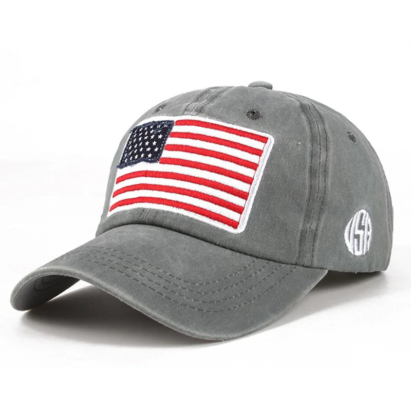 USA Flag Embroidery Baseball Cap Washed Distressed Sports Hat