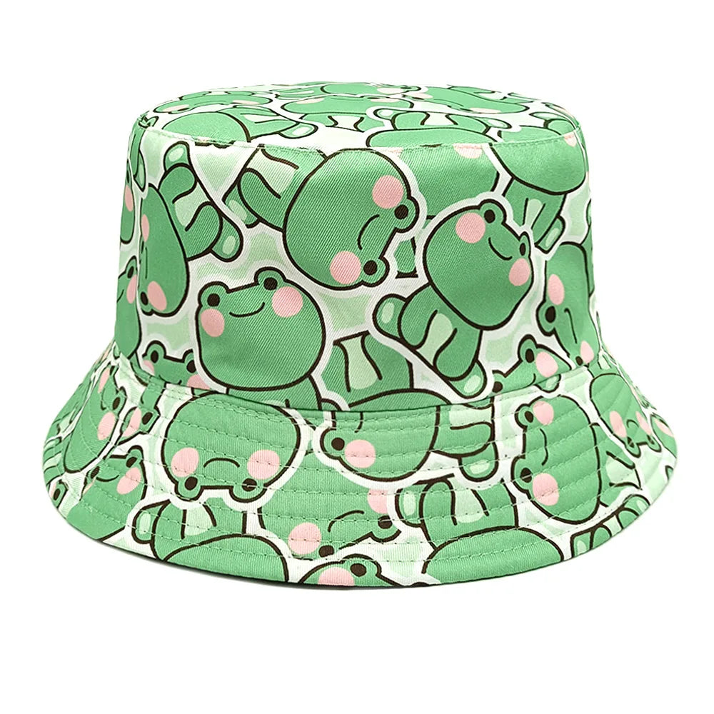 Funny Cartoon Frog Pattern Bucket Hats Hats