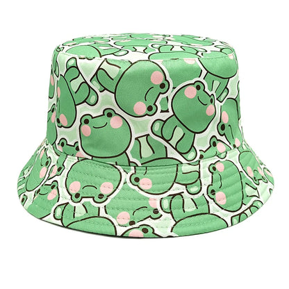 Funny Cartoon Frog Pattern Bucket Hats Hats