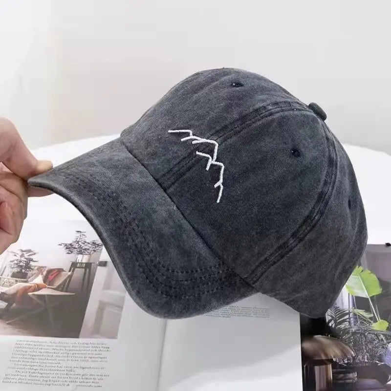 Unisex Washed Cotton Cap Mountain Embroidery Vintage Baseball Cap Men Women