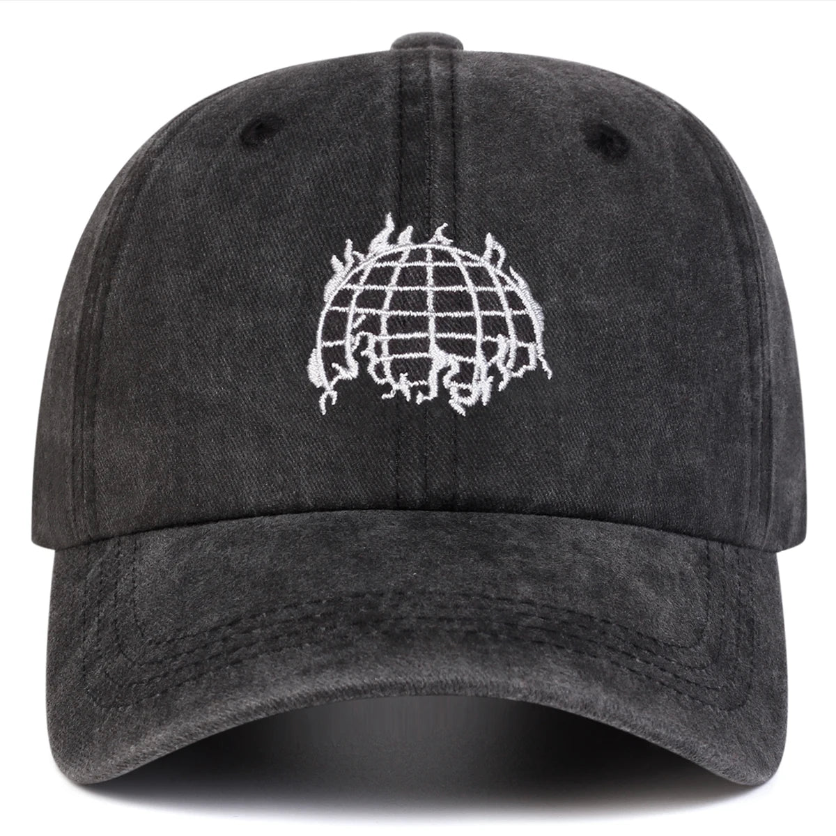 Unisex Earth Embroidery Washed Baseball Cap Spring Autumn