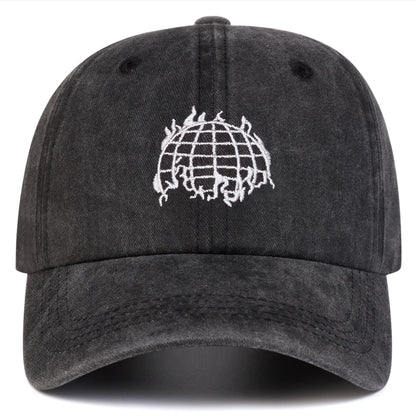 Unisex Earth Embroidery Washed Baseball Cap Spring Autumn