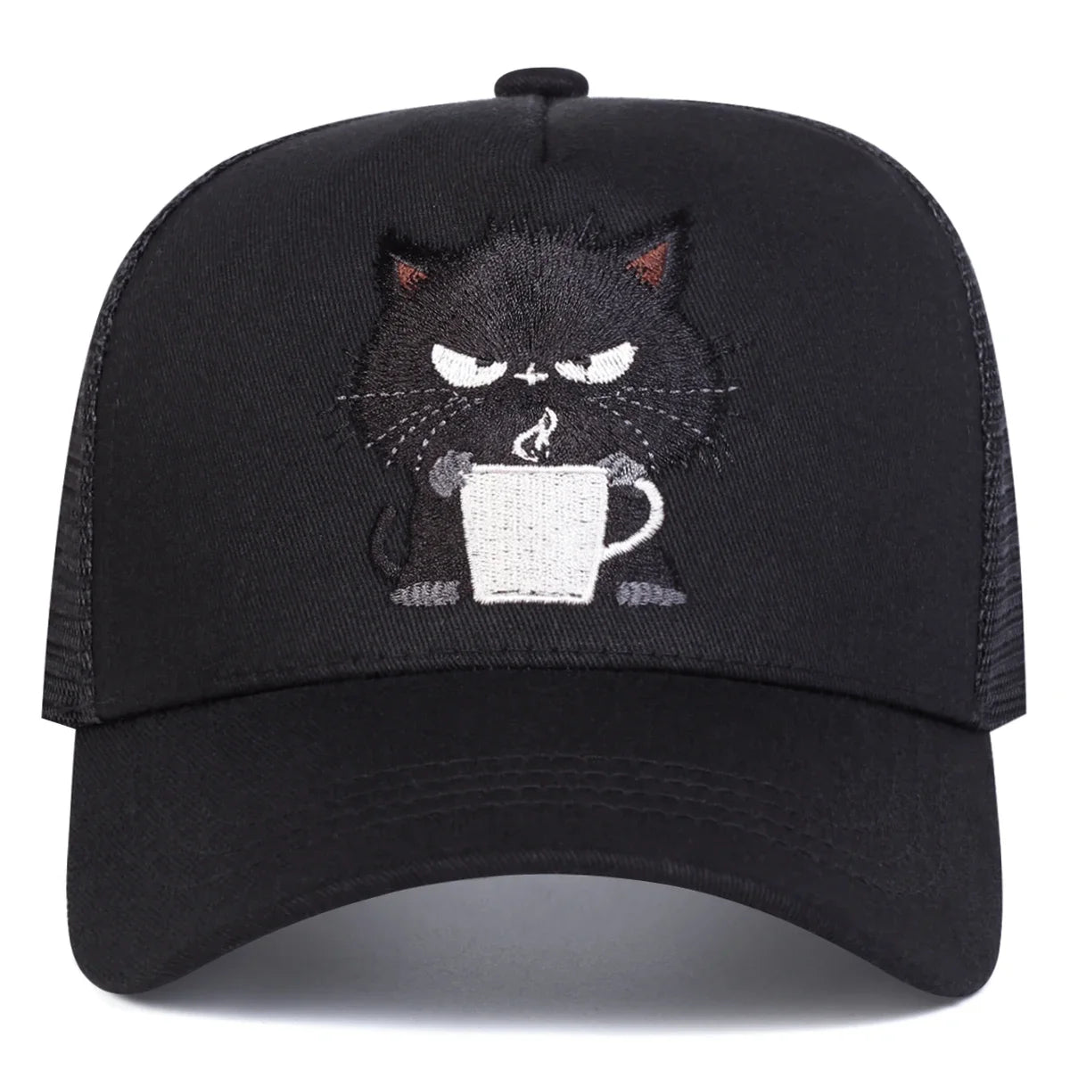 Unisex Black Cat Embroidery Baseball Net Caps Spring and Summer