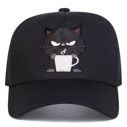 Unisex Black Cat Embroidery Baseball Net Caps Spring and Summer