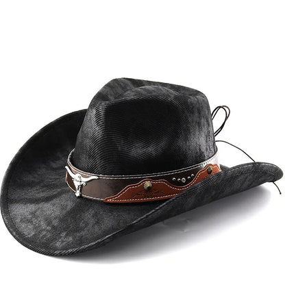 Vintage Style Unisex Cowboy Hats Bull Head Wide Brim