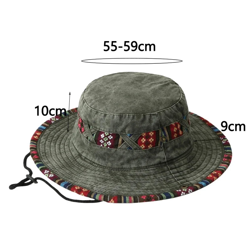 Summer Bucket Hats Retro Printing Cowboy Cap Men Women