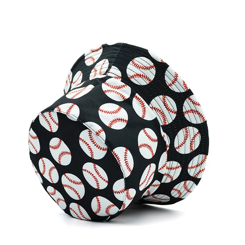Baseball Printing Pattern Bucket Hat Balls Fisherman Hats Double Sides Panama Cap Caps For Men And Woman