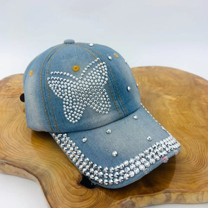 Butterfly Cowboy Baseball Hat Handmade Diamond Duck Tongue Hat