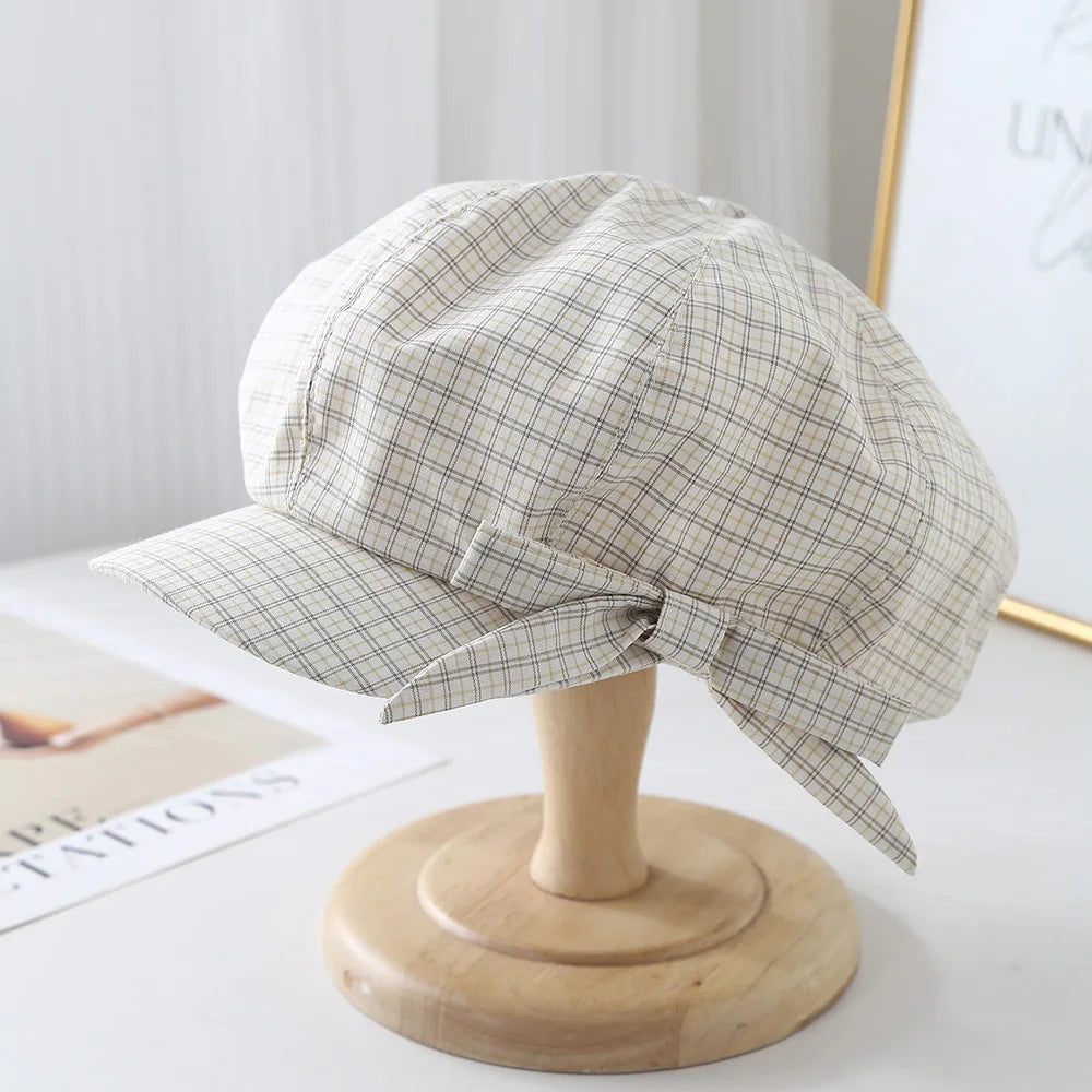 Korean Ins Bow Plaid Beret Women's Spring And Summer