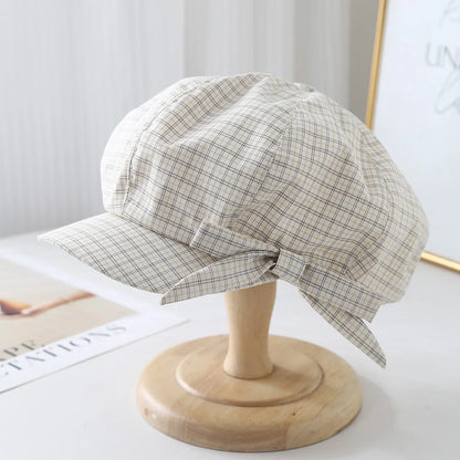 Korean Ins Bow Plaid Beret Women's Spring And Summer