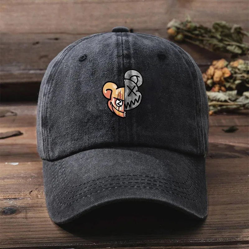 Fashionable Printed Violent Bear Washed Baseball Cap