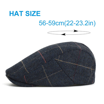 Newsboy Cap Men Winter Thick Warm Vintage Herringbone Casual Stripe Berets Flat Hat