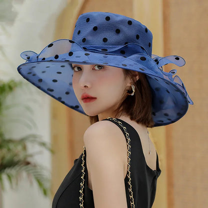 Unique Design Organza Sun Hats For Women Wide Brim