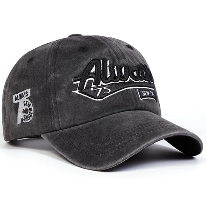 Unisex Always75 Letter Embroidery Wash Baseball Caps Spring and Autumn