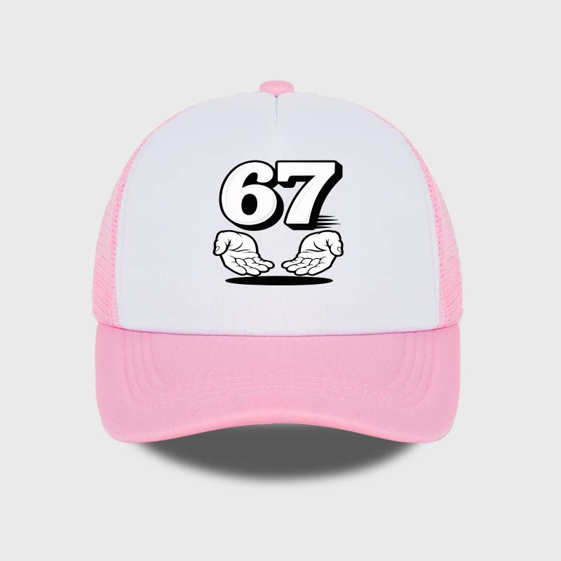 Number 67 Cartoon Handprint Sponge Mesh Cap baseball Caps