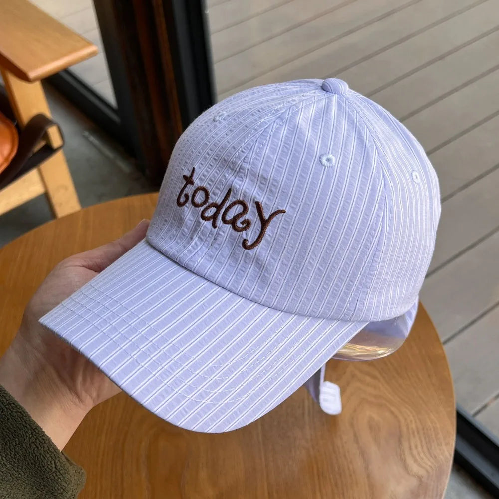 Embroidered Letter Baseball Cap Sweet Bow Tie Striped Design Sun Hat