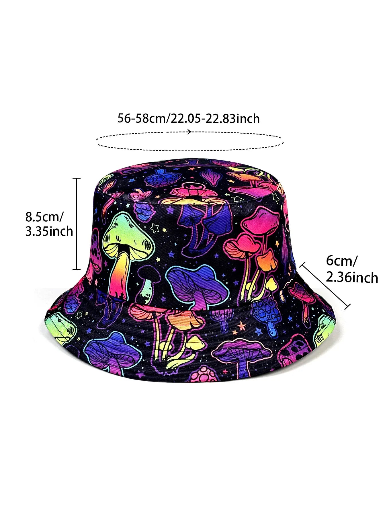 Dreamy Colorful Mushroom Bucket Hat, Reversible Sun Hat