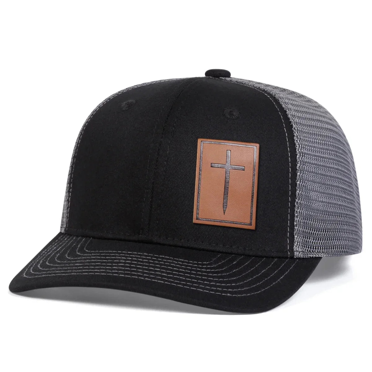 Unisex Cross Brown Leather Label Baseball Net Caps Outdoor Adjustable Casual Sunscreen Hat