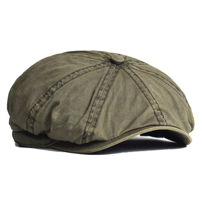 Washed Cotton Newsboy Cap Peaky Octagonal Hat Vintage Casual Cap