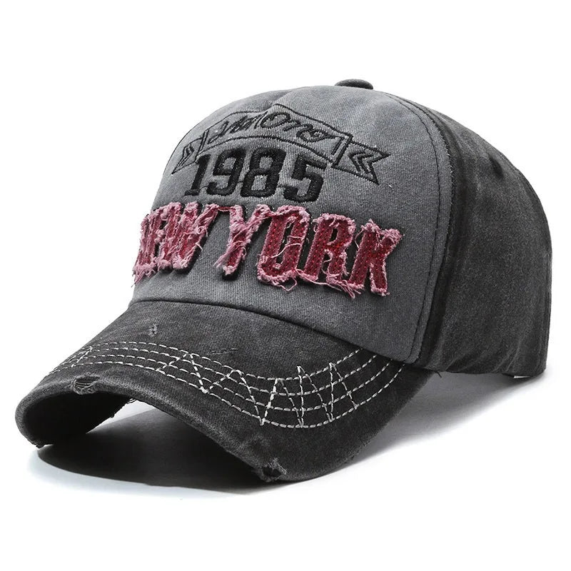 Retro Distressed Letters Baseball Cap Vintage Washed Denim Unisex