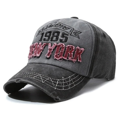 Retro Distressed Letters Baseball Cap Vintage Washed Denim Unisex