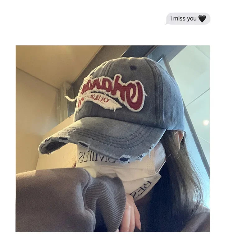 American Retro Old Baseball Cap Soft Top Big Head Circumference Showing Face Small Cap Outdoor Letter Embroidered Sun Hat