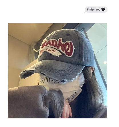 American Retro Old Baseball Cap Soft Top Big Head Circumference Showing Face Small Cap Outdoor Letter Embroidered Sun Hat