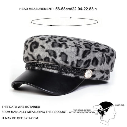 Unisex Plush Leopard Print Navy Cap Autumn Winter Sailor Hats