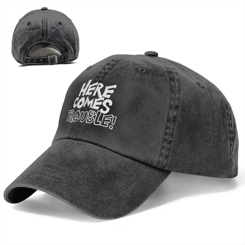 Here Comes Trouble Graphic Baseball Cap Vintage