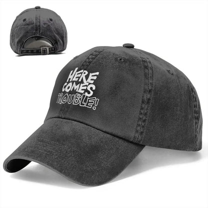 Here Comes Trouble Graphic Baseball Cap Vintage
