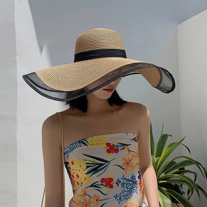 Women Sun Hat Big Eaves Waves Beach Cap Ladies Hat Big Brim Sun Visors UV Cut Bucket