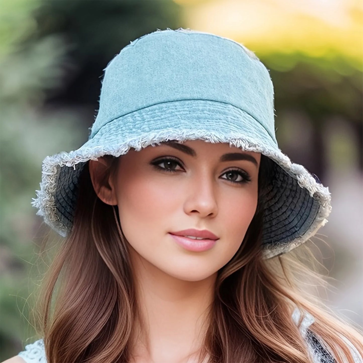 Women Sun Hat Trendy Summer Bucket Hat Outdoor Breathable Summer Denim Fisherman Hats for Beach Vacation