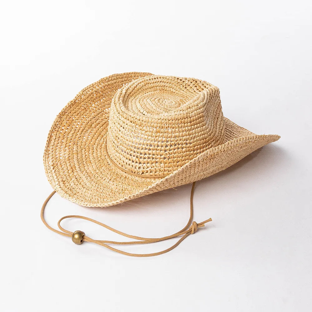 Hand-Woven Crochet Raffia Cowboy Hat