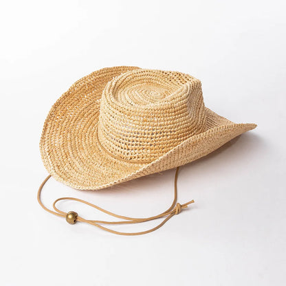 Hand-Woven Crochet Raffia Cowboy Hat