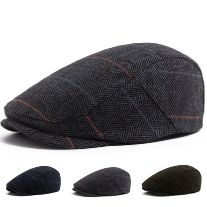 New Woolen Plaid Beret Men Casual Vintage Herringbone Newsboy Cap
