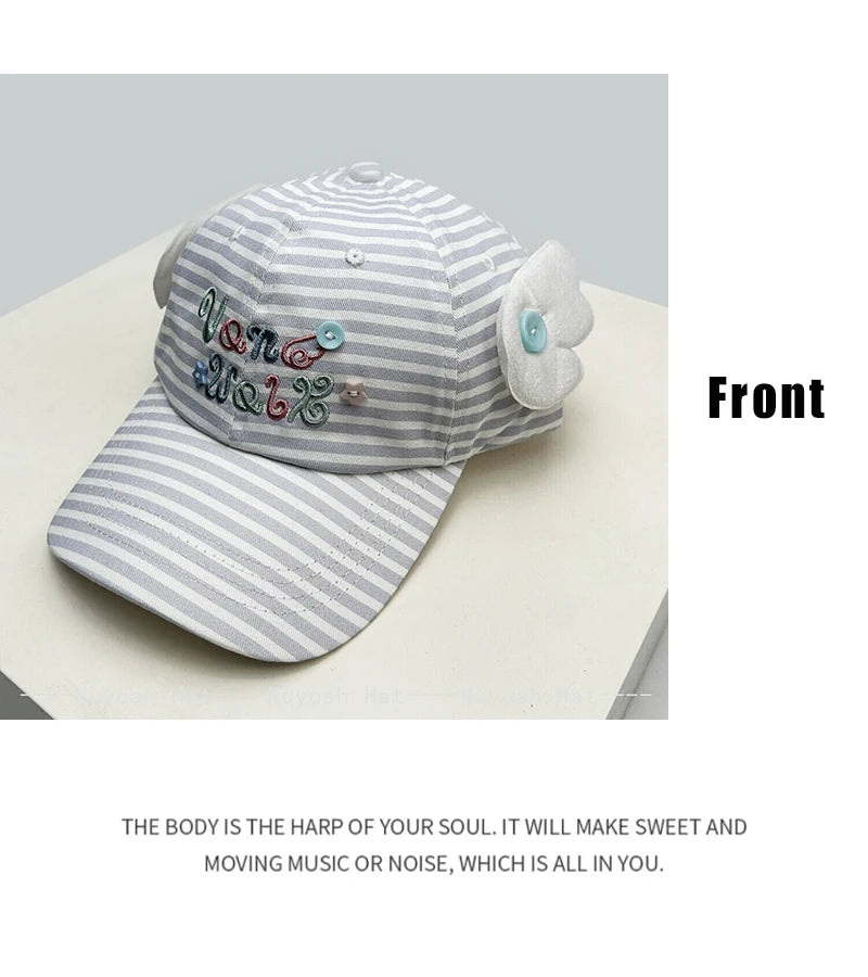 Korean Style Women Cartoon Cat Bear Ears Baseball Cap Plaid Sunshade Wing Versatile Penguin Peaked Cap