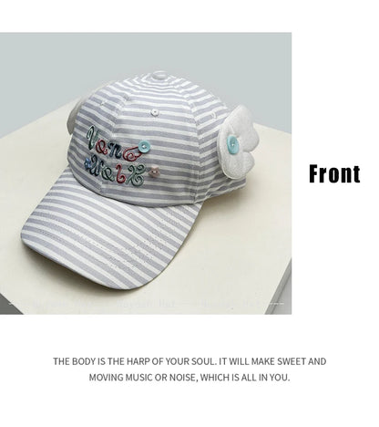 Korean Style Women Cartoon Cat Bear Ears Baseball Cap Plaid Sunshade Wing Versatile Penguin Peaked Cap