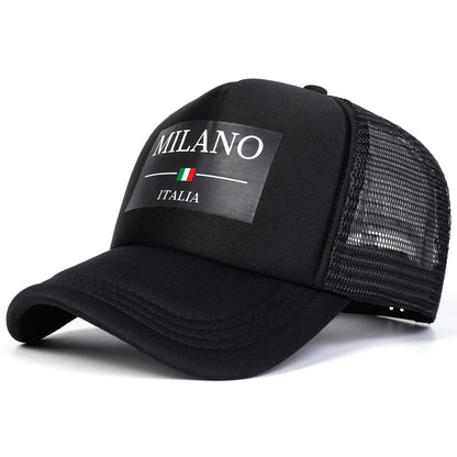 Unisex Milano Italia Letter Printing Baseball Net Caps Spring Summer
