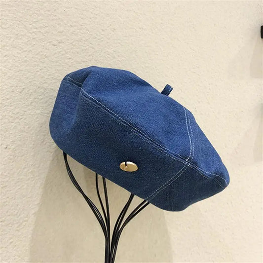 Women's Denim Beret Hat Jeans Berets Painter Hats Spring Beanie Hat