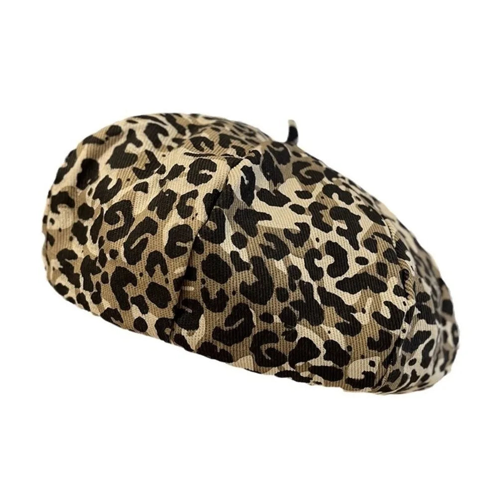 Retro Cloud Leopard Print Beret Y2K Korean Style Octagonal Cap