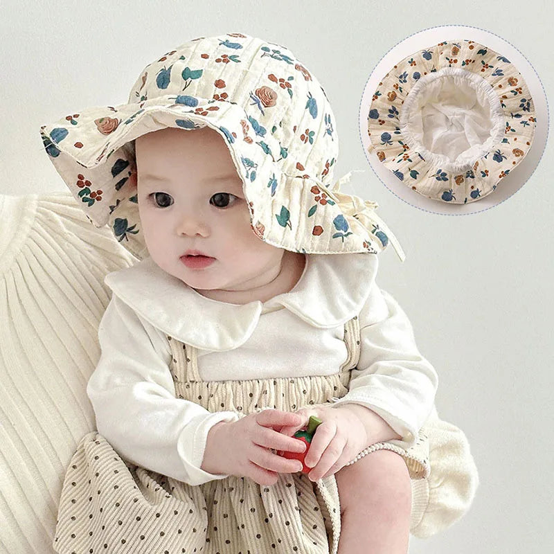 Cute Flower Baby Bucket Hat Ruffle Princess Baby Girls Cap