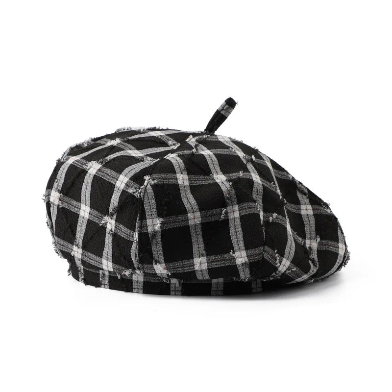 Korean Fashion Plaid Women's Berets Spring Autumn Octagonal Painter Cap