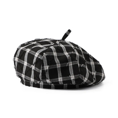 Korean Fashion Plaid Women's Berets Spring Autumn Octagonal Painter Cap