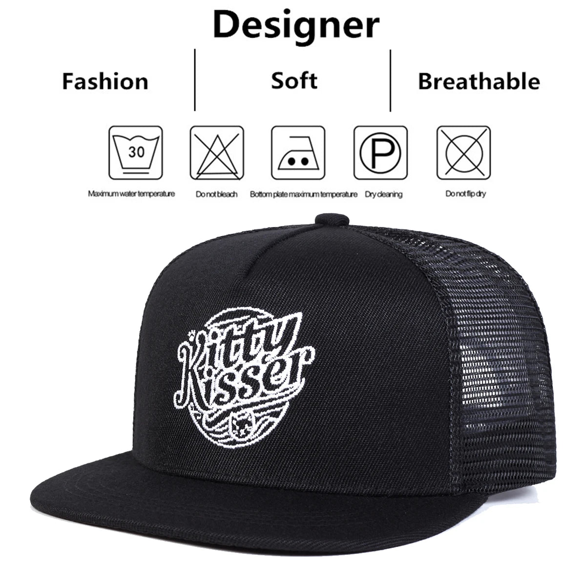 Unisex Kitty Kisser Letter Embroidery Hip-Hop Net Hats