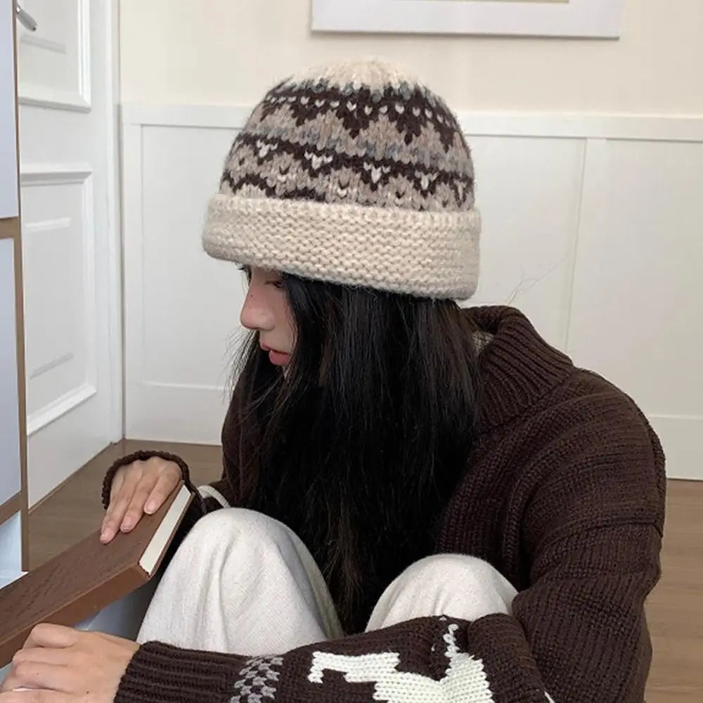 Fashion Jacquard Women Beanie Cap Warm Thermal Fisherman Hat Knitted Hat Women