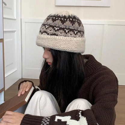 Fashion Jacquard Women Beanie Cap Warm Thermal Fisherman Hat Knitted Hat Women
