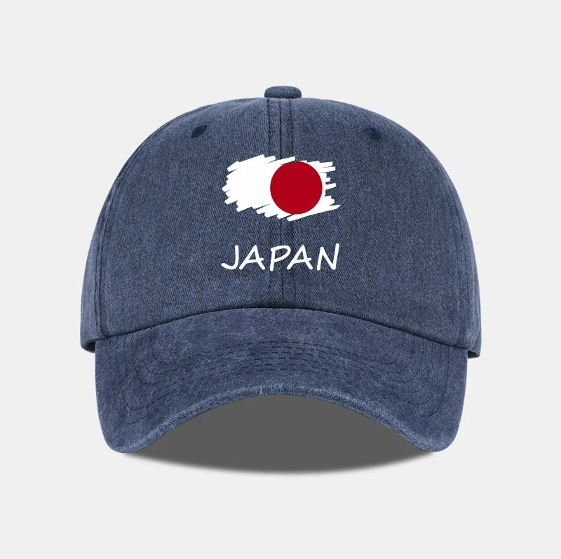 Flag Print Washed Baseball Cap Comfortable & Breathable Retro Patriotic Style Daily Commute Gift for Japan Enthusiasts