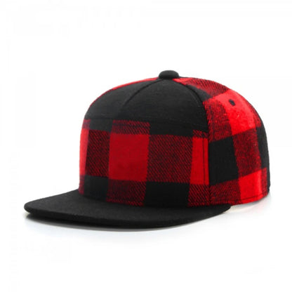 Red Black Cap Plaid Snapback Cap
